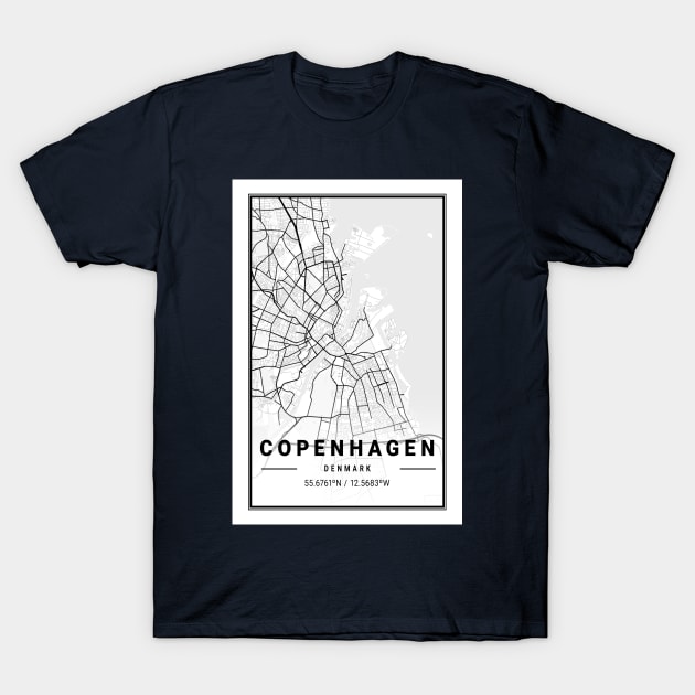 Copenhagen Denmark City Map T-Shirt by BE MY GUEST MARKETING LLC